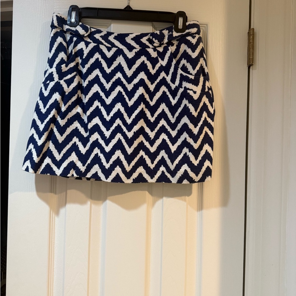 Milly Navy and White Chevron Mini Skirt